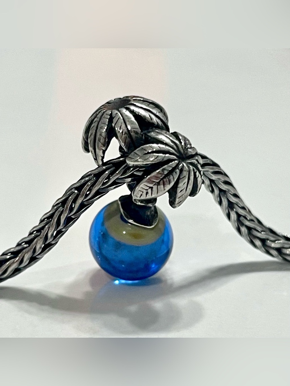 Palm Tree Charm with Blue Glass Bead for Bracelet